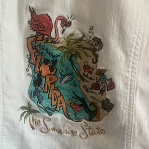 Florida Embroidered jacket with Flamingo & Palm Graphic - White